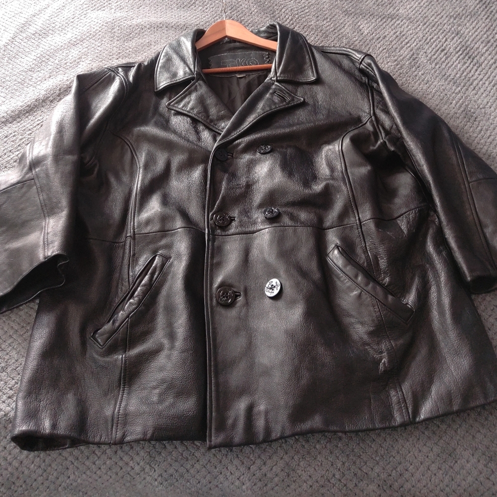LEATHER NAVY TYPE P- COAT